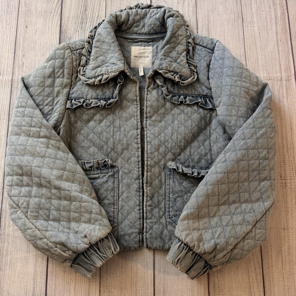 Anthropologie Avec Les Filles Denim Quilted Jacket Small Women's